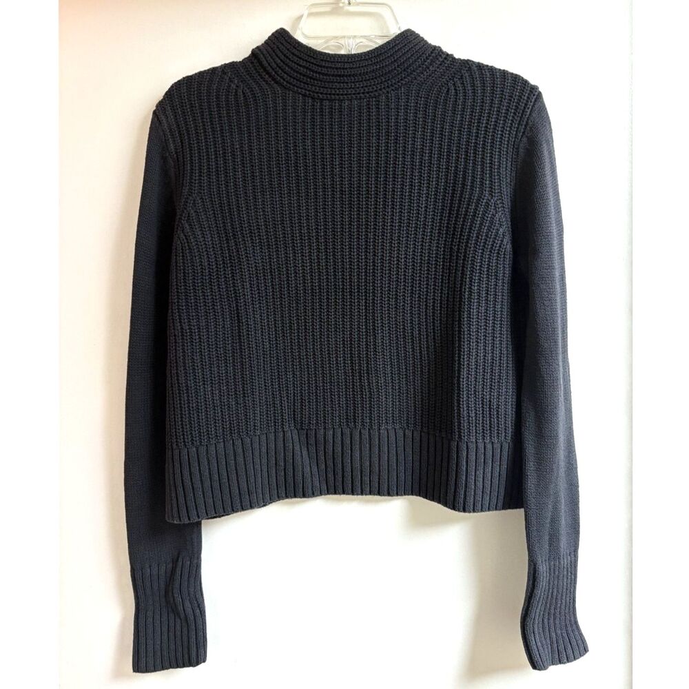 Banana Republic Cotton Ribbed Knit Crop Sweater Black Mock Neck Pullover Basic S - Picture 2 of 8